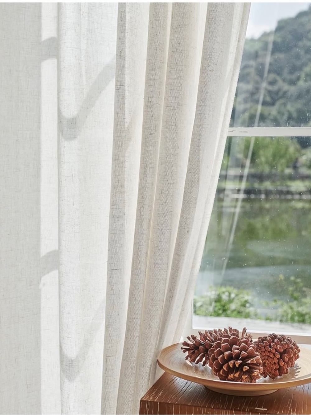 2 40x126 in natural cream linen semi-sheer panel